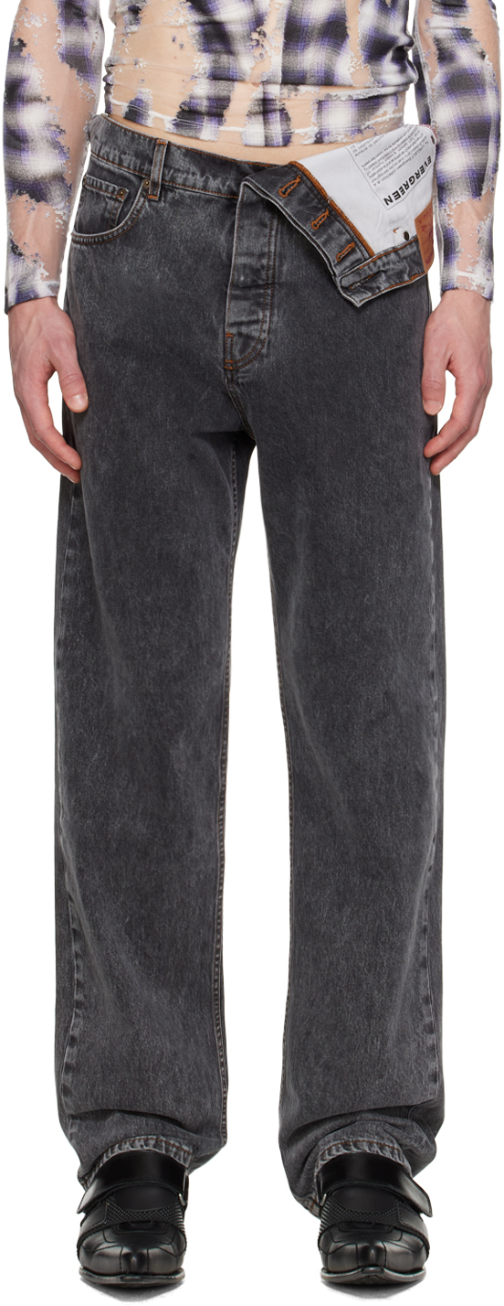 Y/Project: Gray Asymmetric Waist Jeans | SSENSE