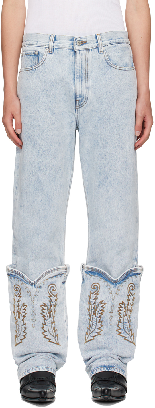 Shop Y/project Ssense Exclusive Blue Cowboy Cuff Jeans In Ice Blue