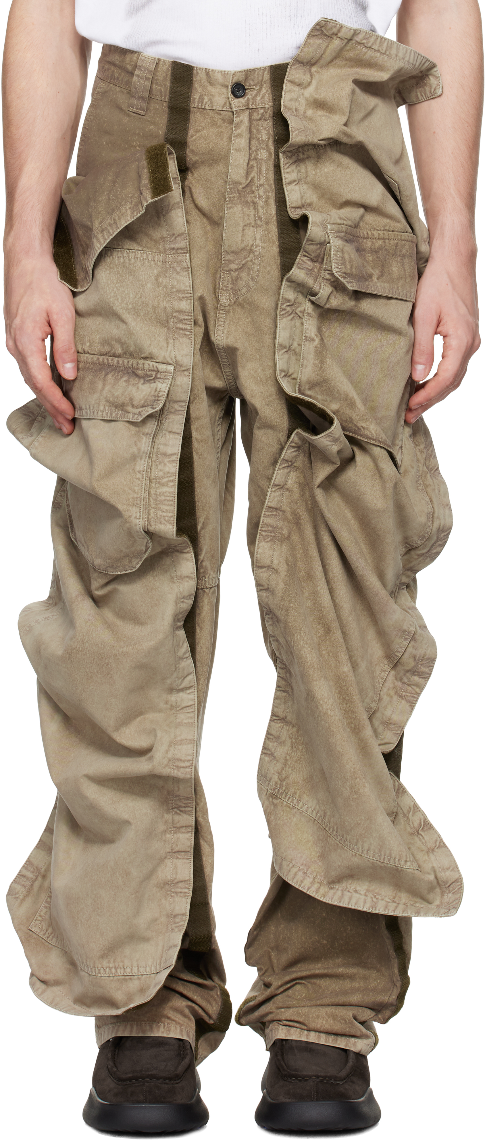 Shop Y/project Khaki Velcro Cargo Pants In Washed Khaki