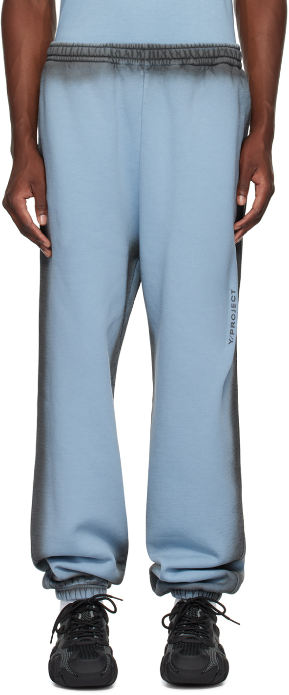 Shop Y/project Blue & Gray Pinched Logo Sweatpants In Blue/grey Spray