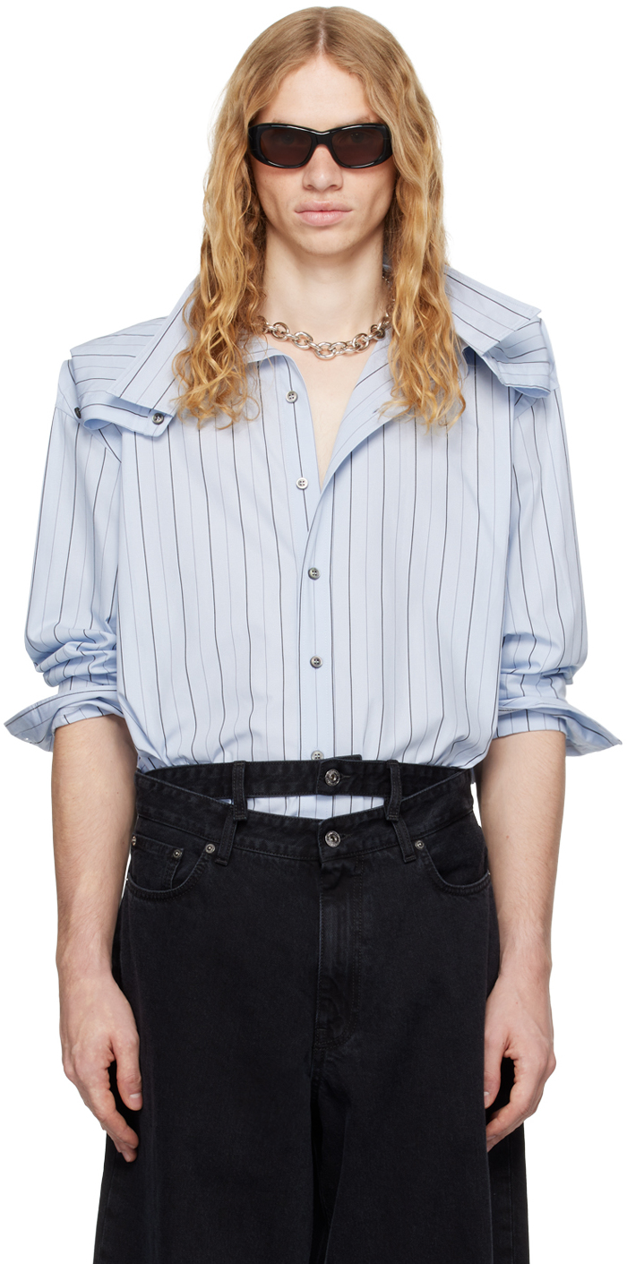 Shop Y/project Blue Stripe Chain Shirt In Evergreen Blue Strip