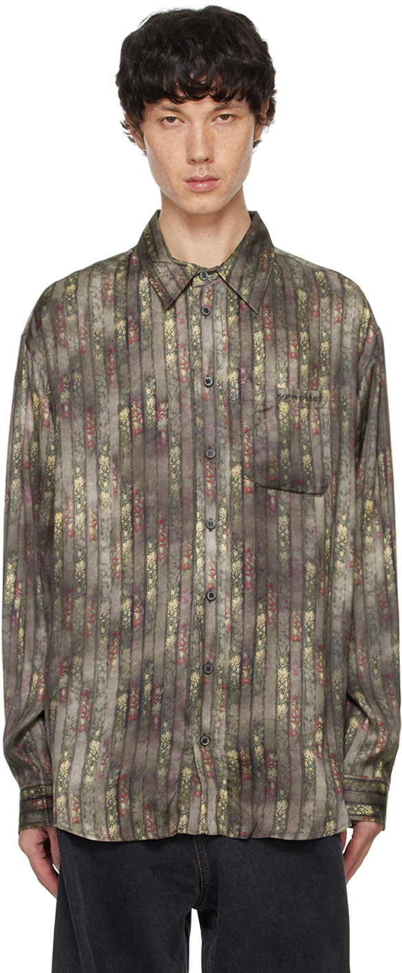 Brown Faded Floral Stripe Long Sleeve Shirt