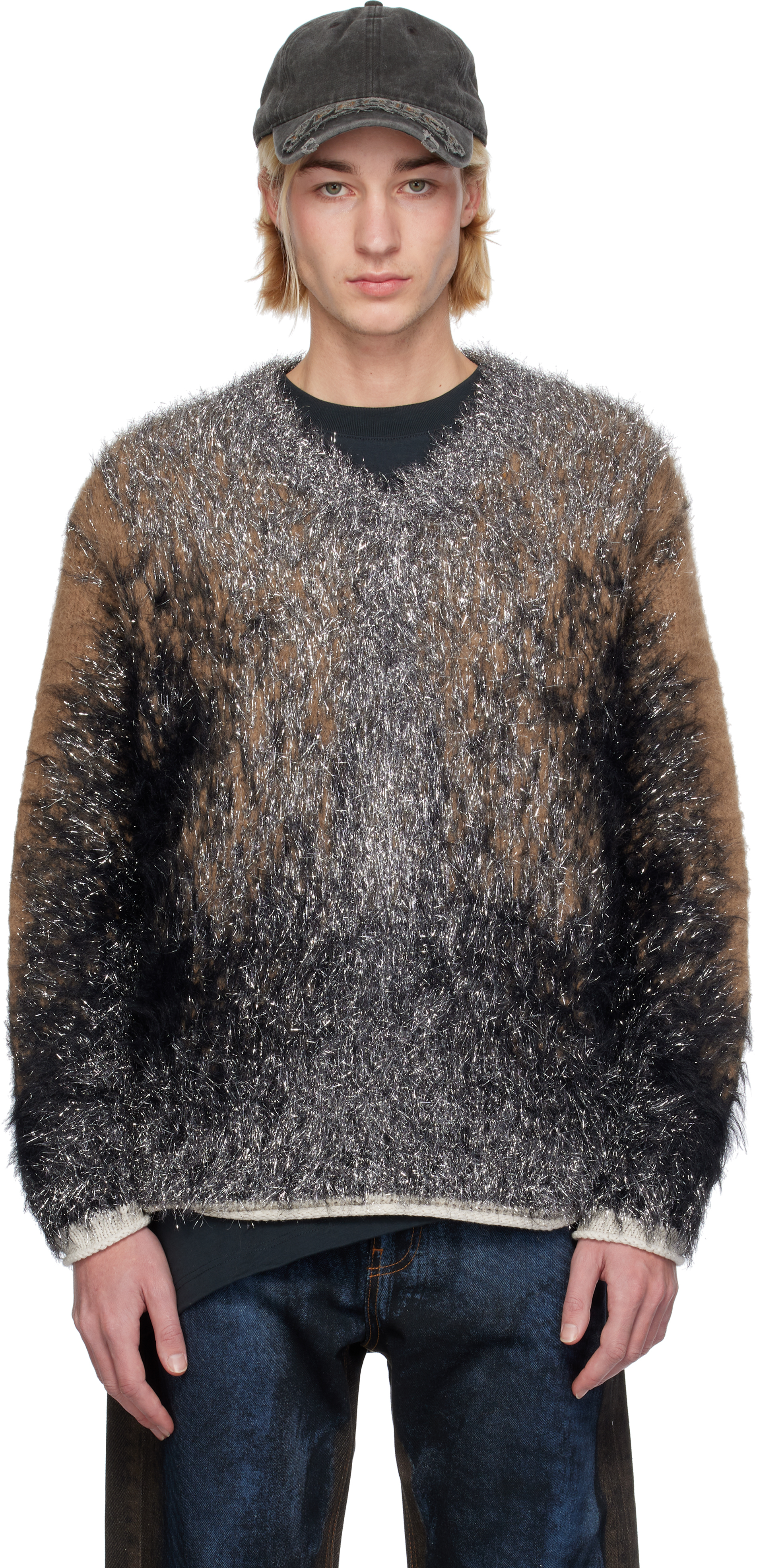 Y/PROJECT BEIGE & GRAY HAIRY GRADIENT SWEATER 