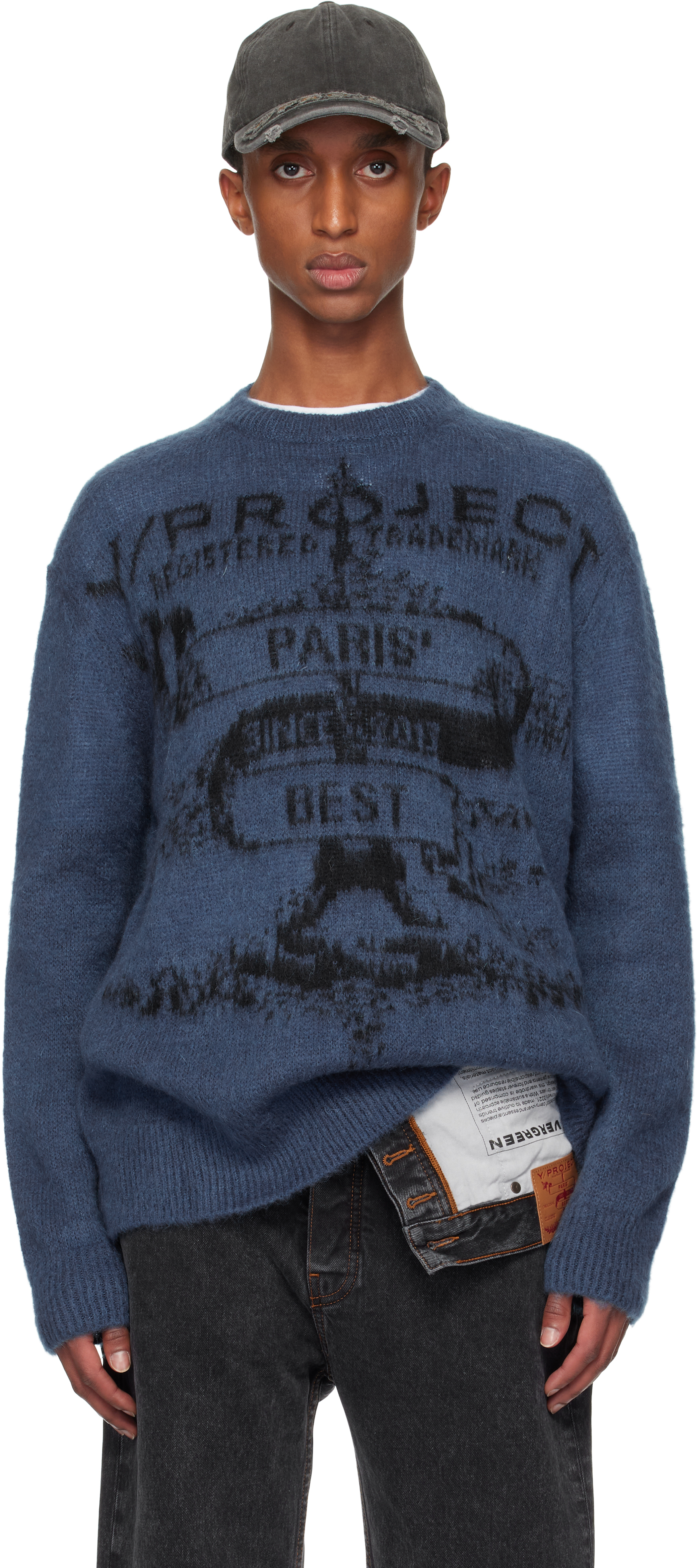 Shop Y/project Blue Paris' Best Jacquard Sweater In Dark Blue