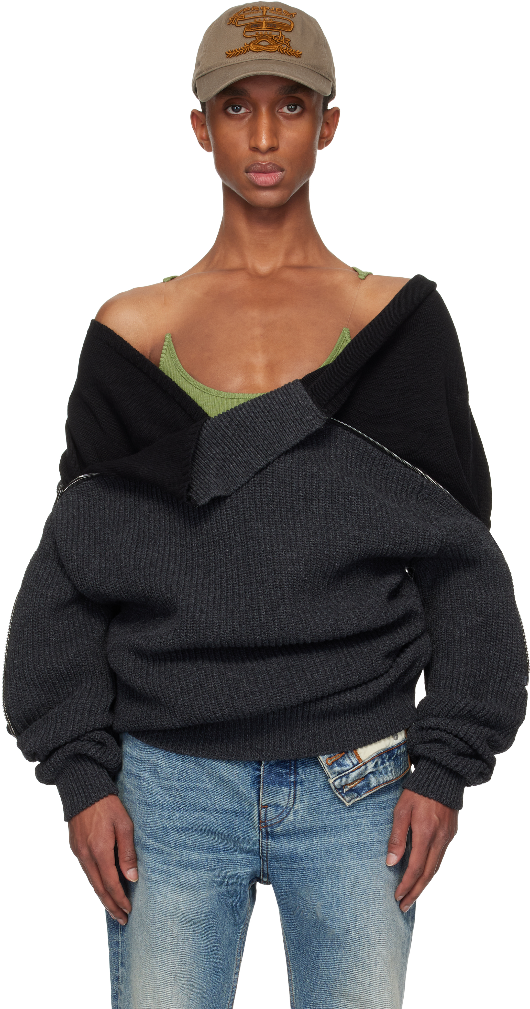 Gray Zip Insert High Neck Sweater