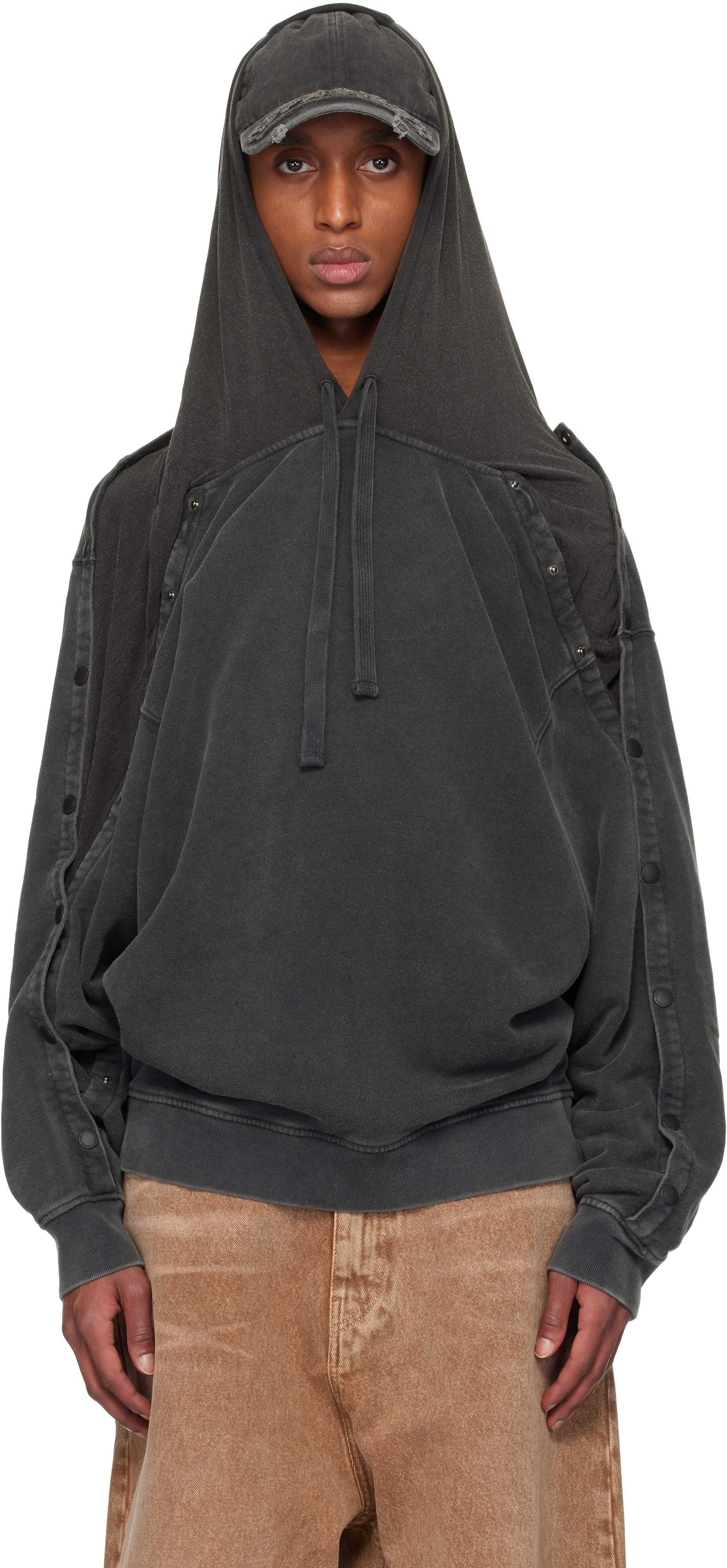 Black Snap Insert Hoodie