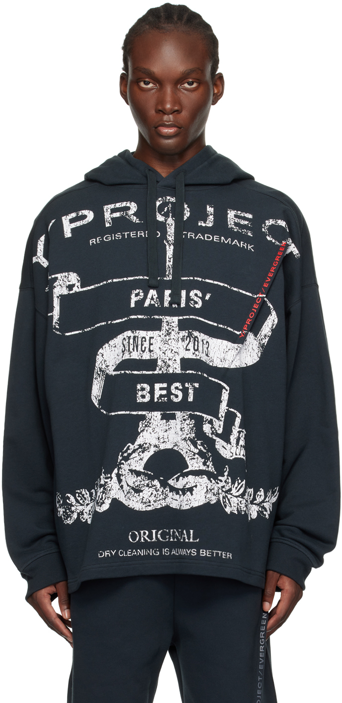 Shop Y/project Black 'paris' Best' Pinched Logo Hoodie In Evergreen Vintage Bl