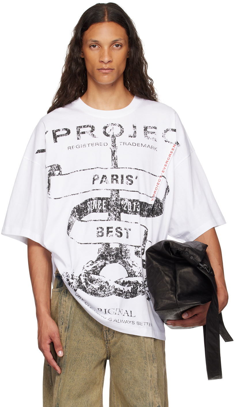 White 'Paris' Best' Pinched T-Shirt by Y/Project on Sale White 'Paris' Best' Pinched T-Shirt by Y/Project on Sale