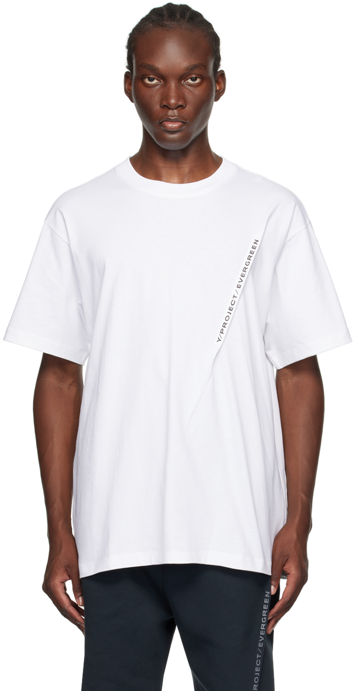 Shop Y/project White Pinched Logo T-shirt In Evergreen Optic Whit