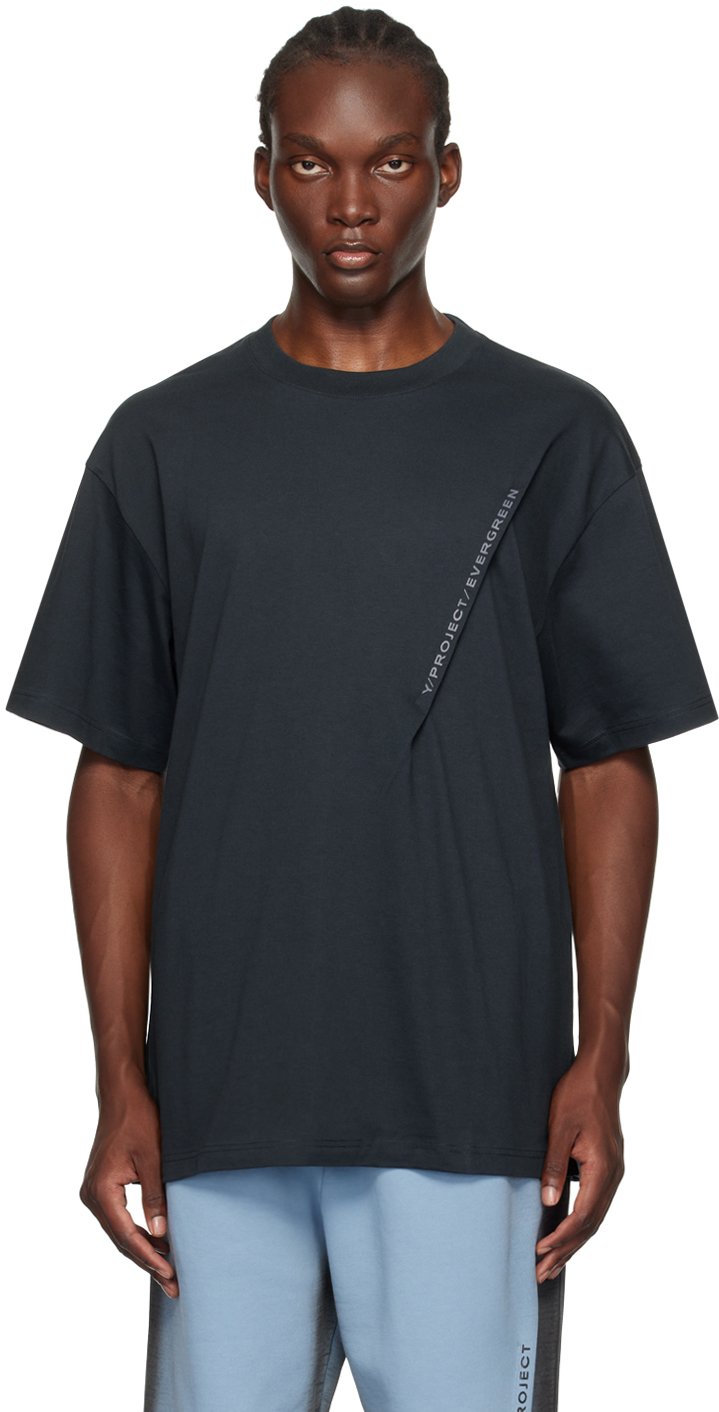 Shop Y/project Black Pinched Logo T-shirt In Evergreen Vintage Bl