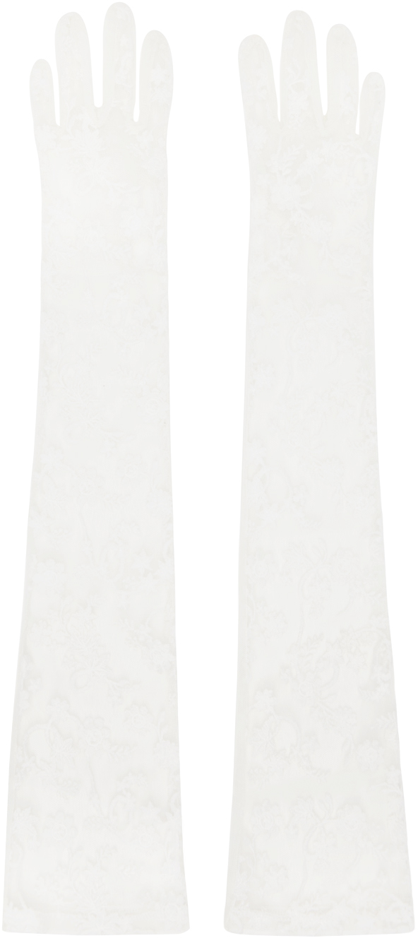 Shop Anna Sui Ssense Exclusive White Floral Gloves In Cream