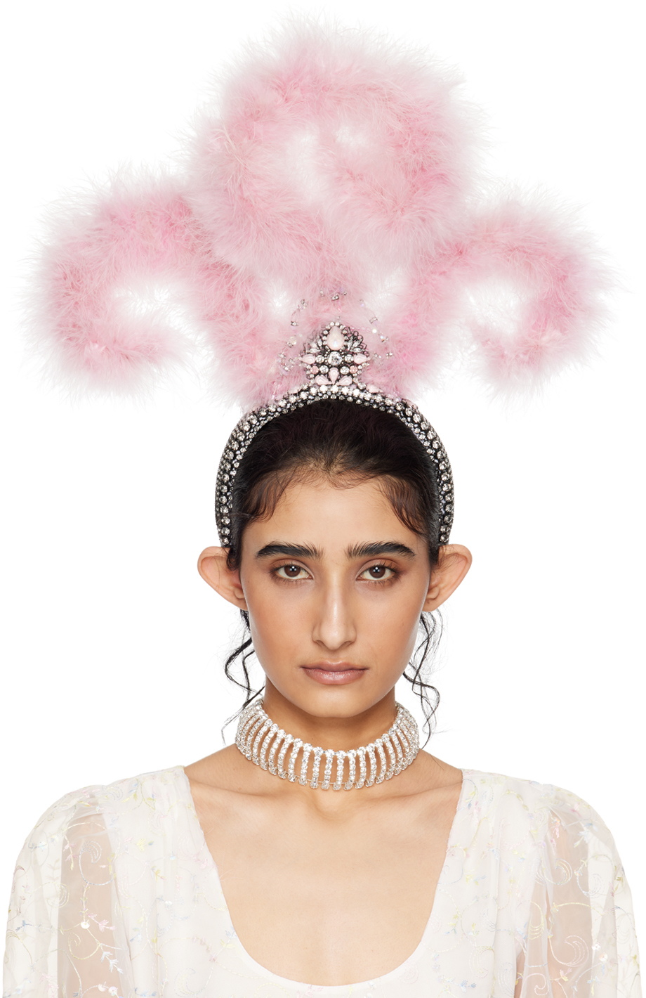 Shop Anna Sui Ssense Exclusive Black & Pink Feathered Headband