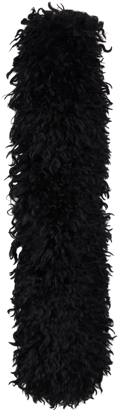 Black Faux Curly Lamb Fur Long Scarf