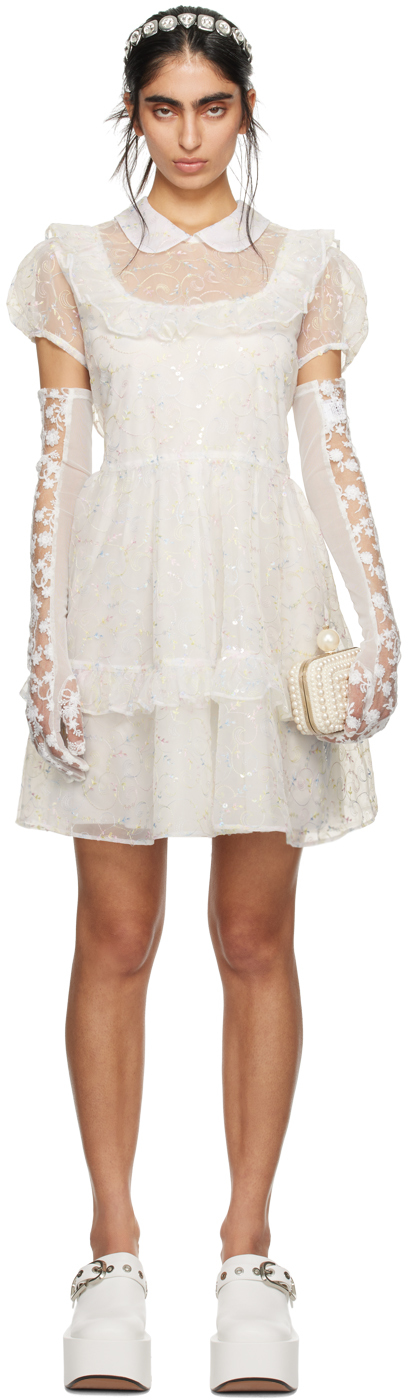 Shop Anna Sui Ssense Exclusive White Ruffled Minidress In Cream Multi