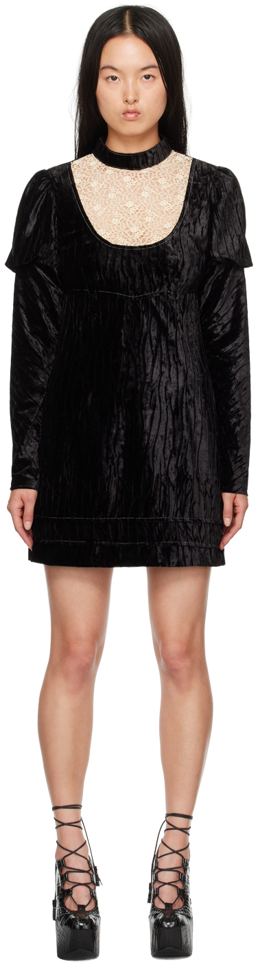 Shop Anna Sui Black Cream Lace Minidress