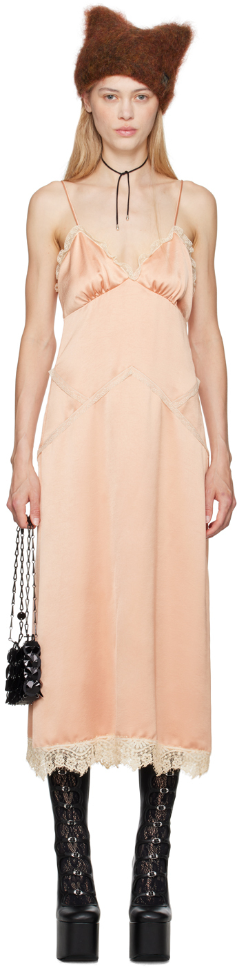 Shop Anna Sui Pink Lace Trim Midi Dress In Rose Multi