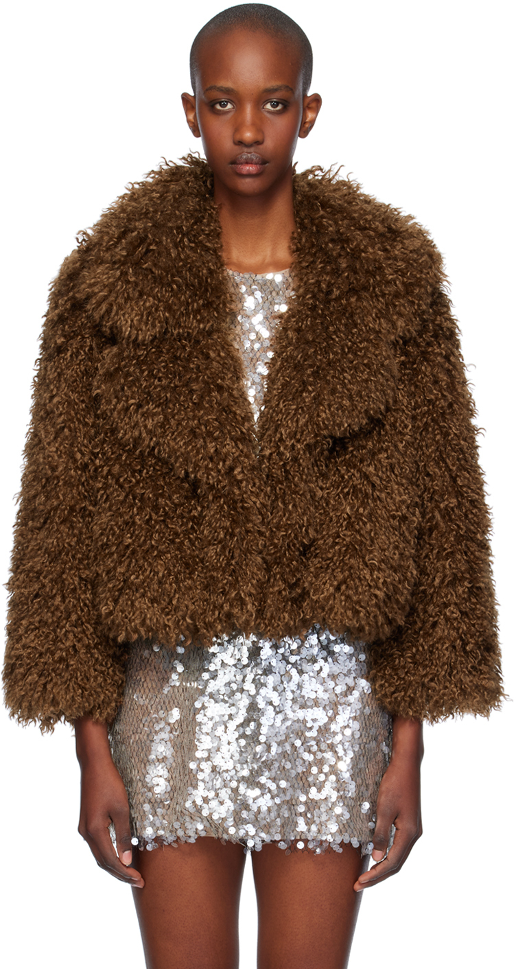 Anna Sui Tan Curly Faux Fur Jacket SSENSE