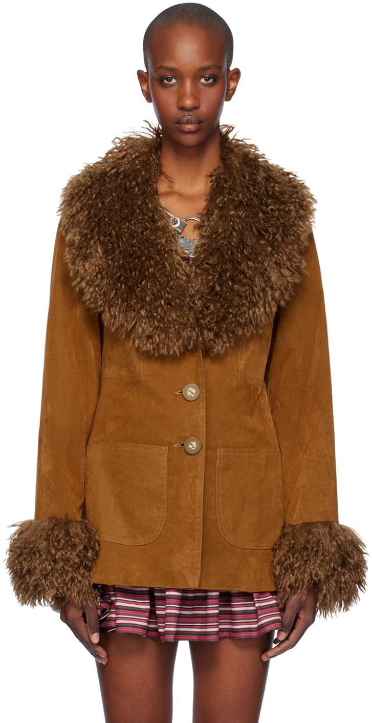 Faux online suede and fur coat