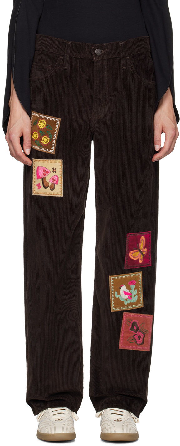 Brown Embroidered Patched Trousers