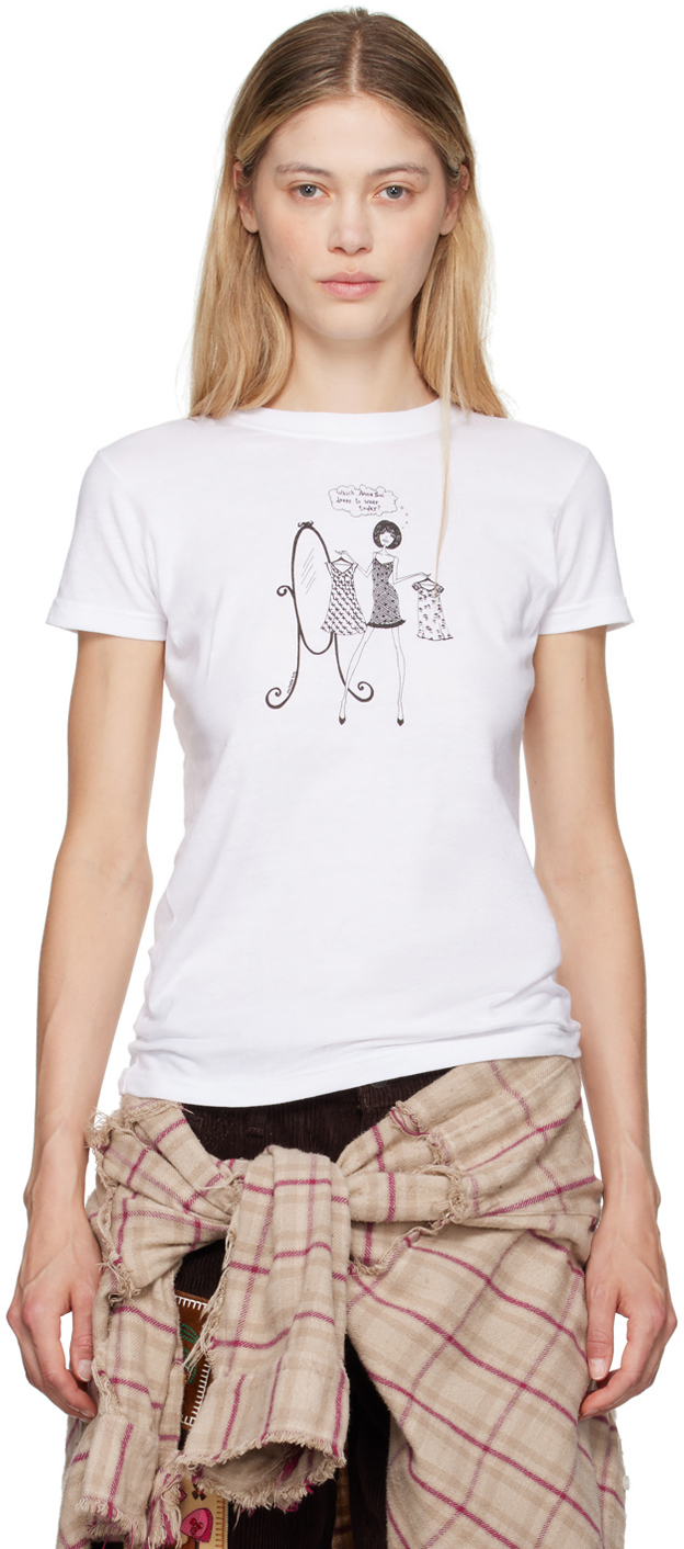 Shop Anna Sui White Shopping Girls Fitted T-shirt