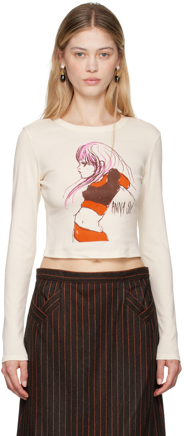 ANNA SUI OFF-WHITE 'ANNA SUI GIRL' LONG SLEEVE T-SHIRT 