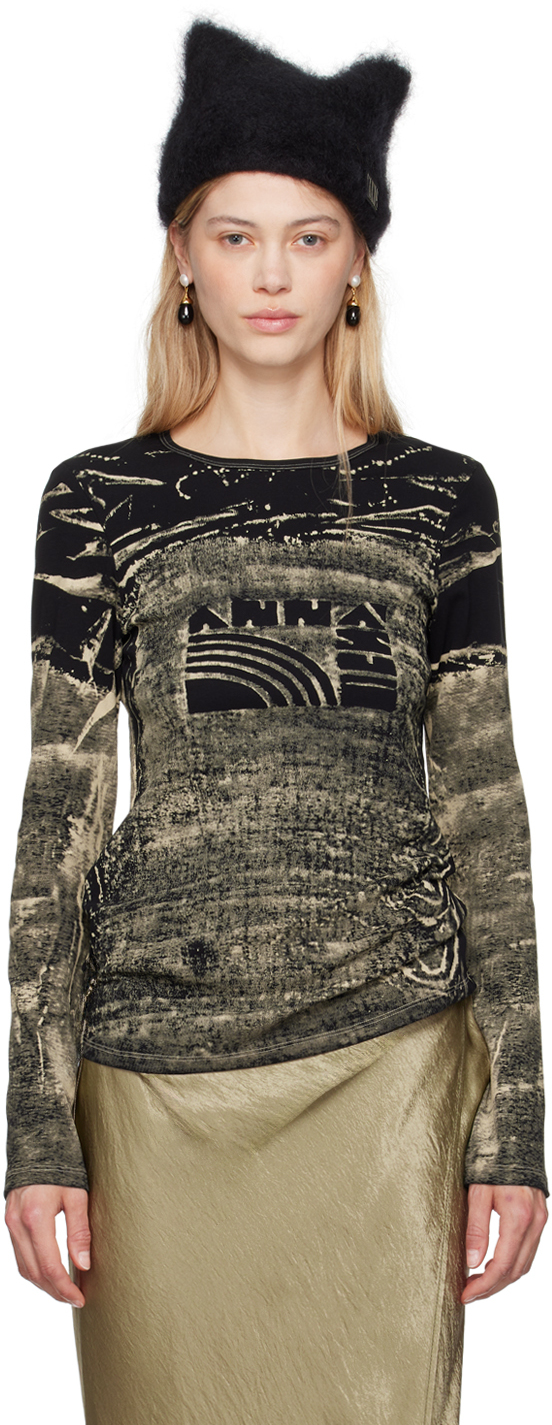 Black & Khaki Bleached 'Anna Sui' Long Sleeve T-Shirt