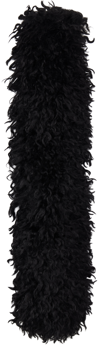 Black Faux Curly Lamb Fur Long Scarf