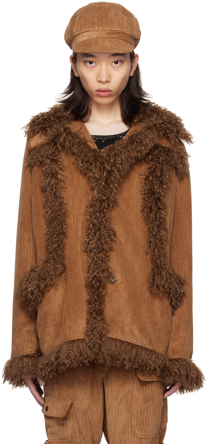 Shop Anna Sui Ssense Exclusive Brown Faux-fur Coat In Cinnamon