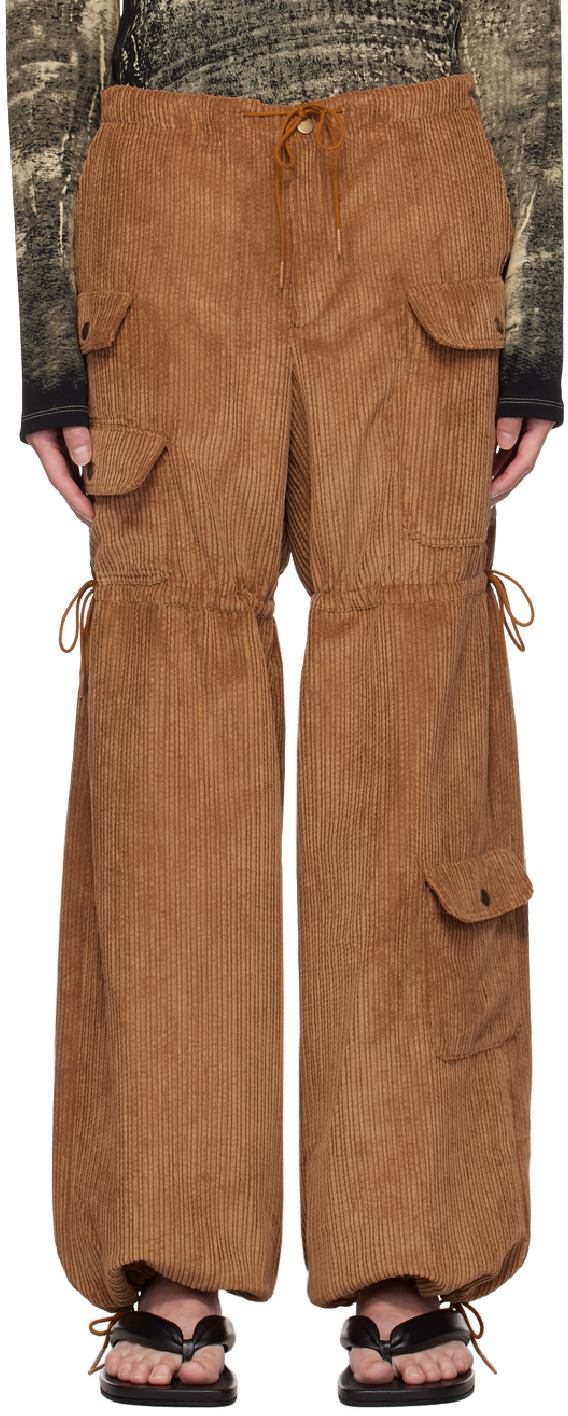 SSENSE Exclusive Brown Cord Drawstring Cargo Pants