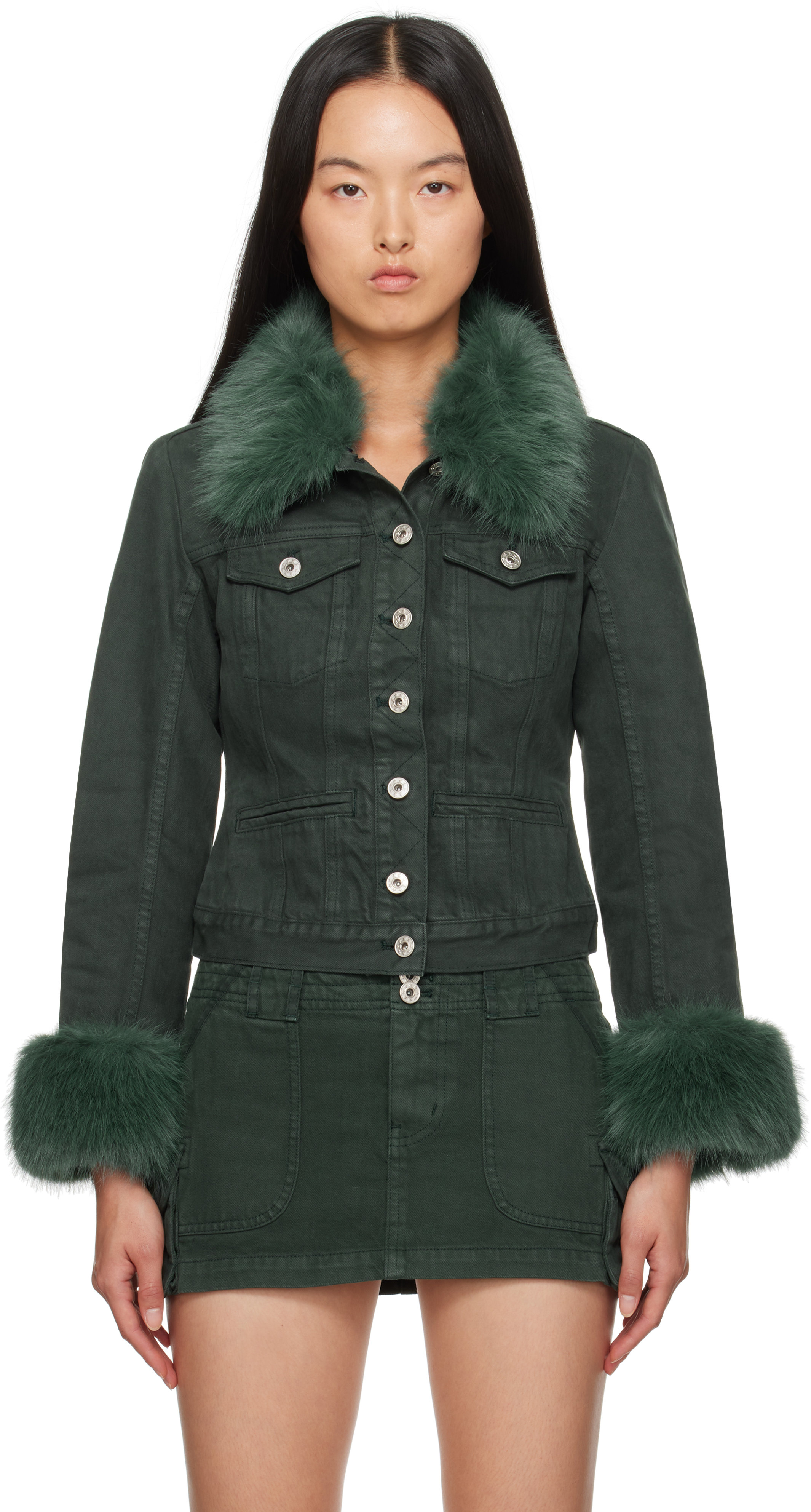 Green Ares Faux Fur Jacket