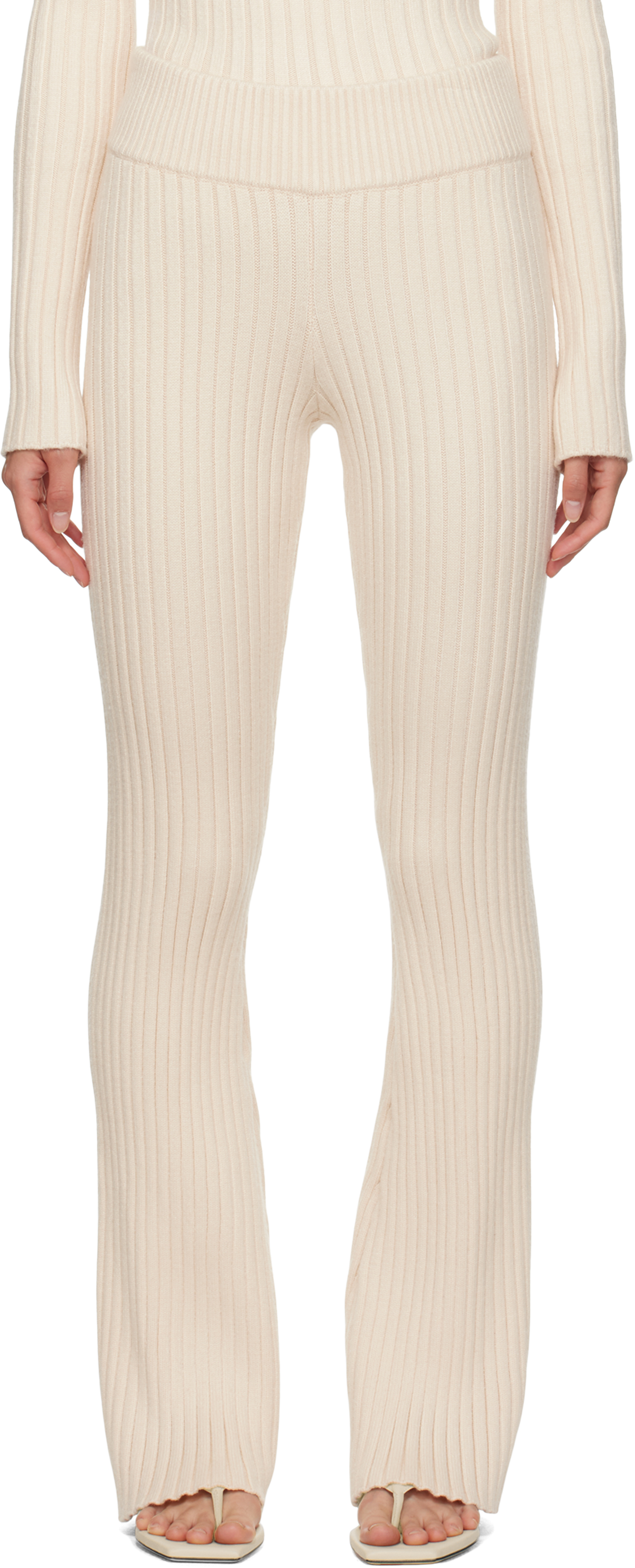 Shop Guizio Off-white Thalia Rib Lounge Pants In Ivory