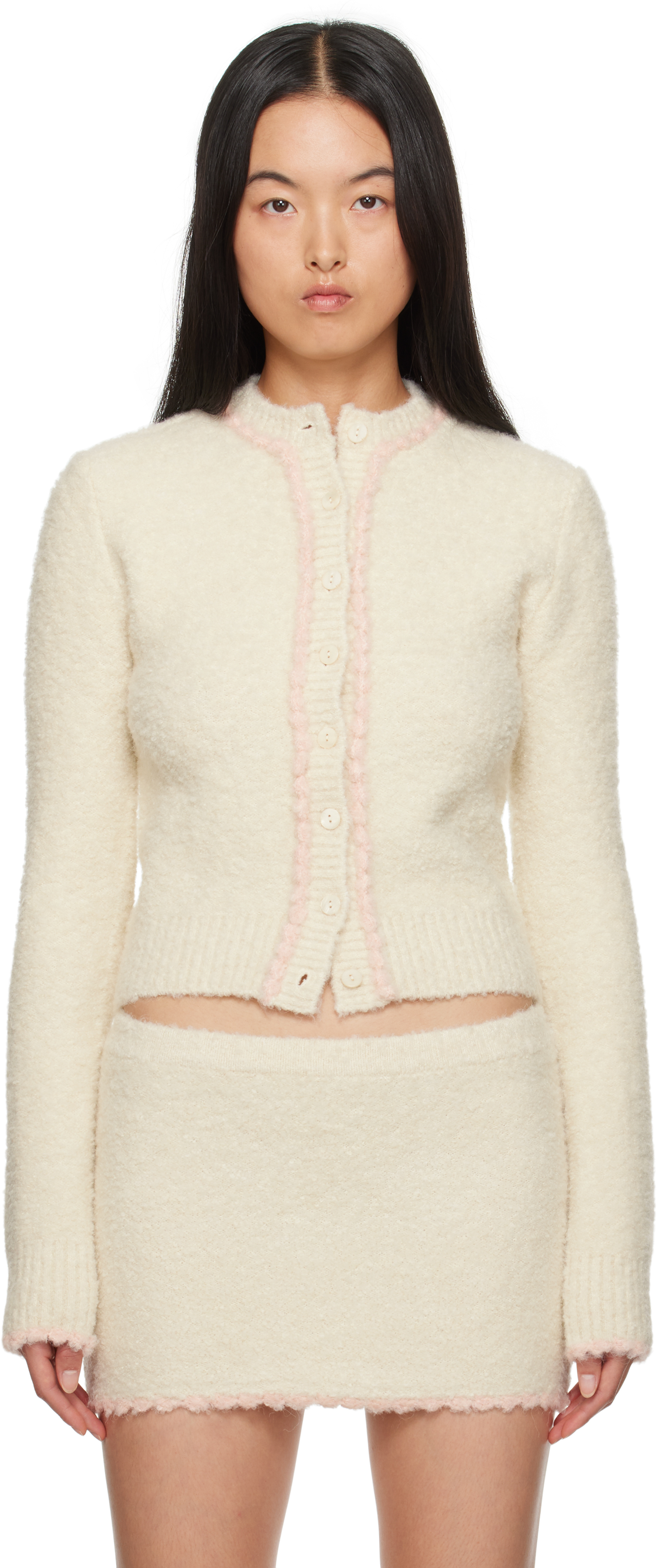 Shop Guizio Off-white Palmyra Knit Cardigan In Ivory Base W/ Ballet