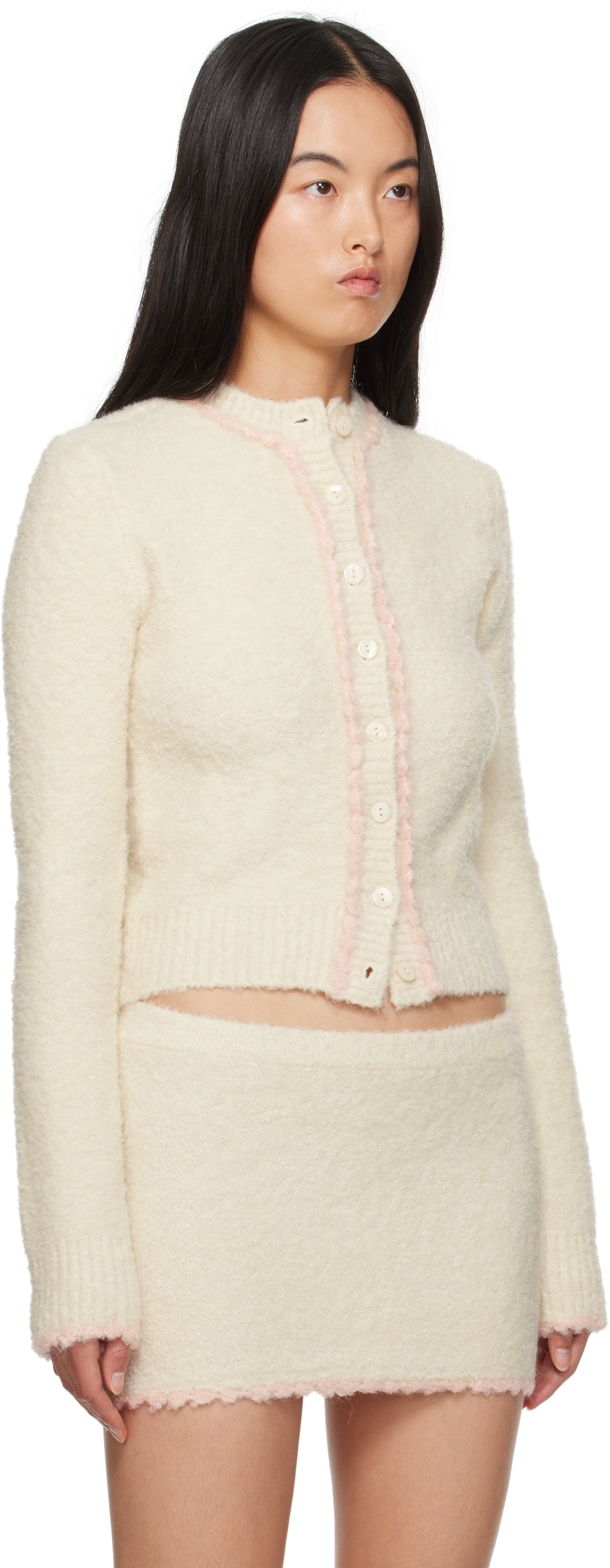 Guizio Off-white Palmyra Knit Cardigan In Ivory Base W/ Ballet