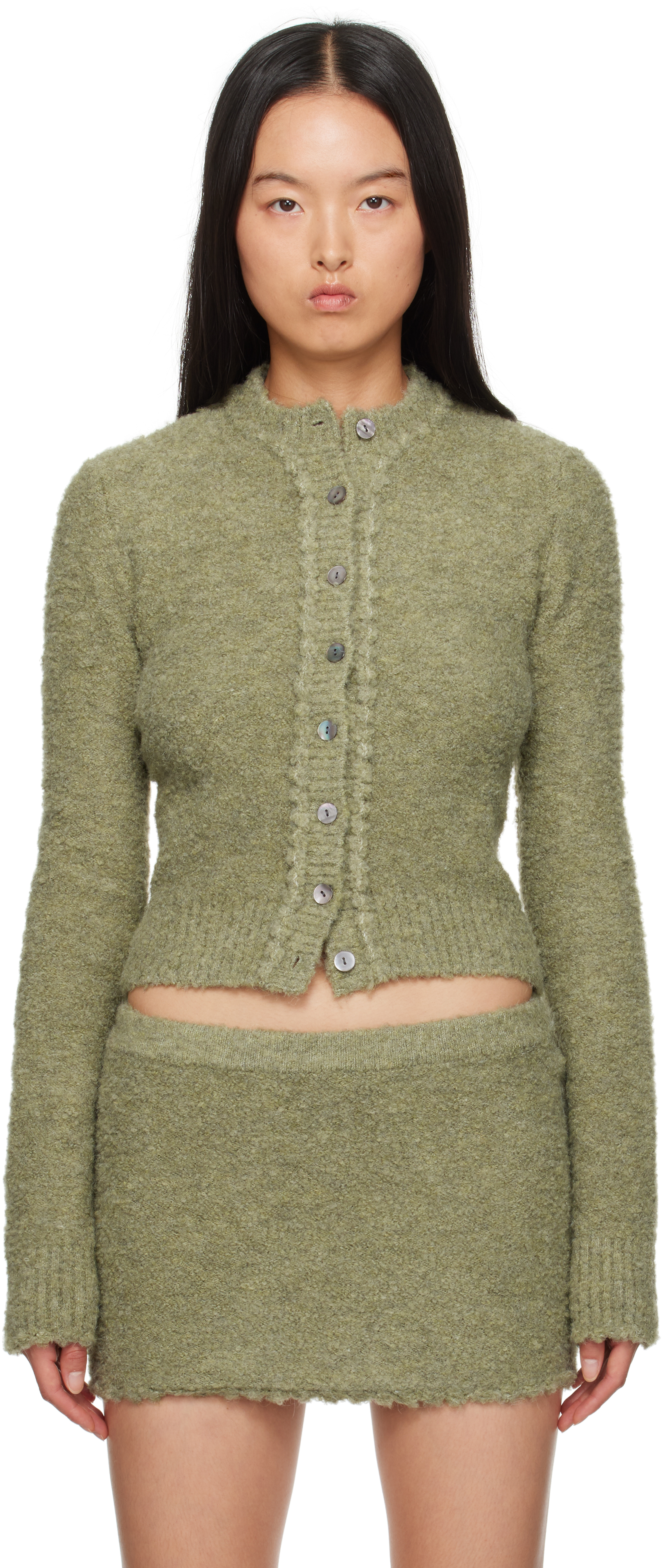 Shop Guizio Green Palmyra Knit Cardigan In Sage Base W/ Sage So