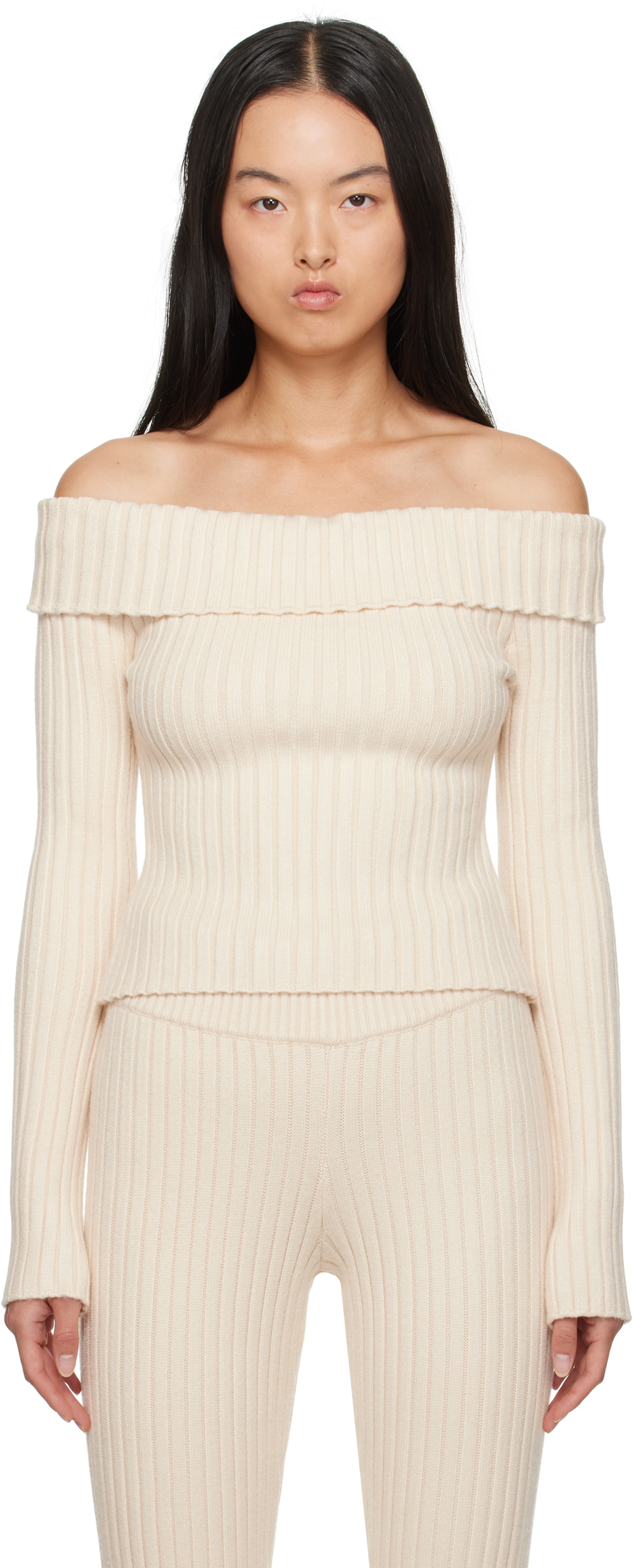 Shop Guizio Off-white Thalia Off Shoulder Sweater In Ivory