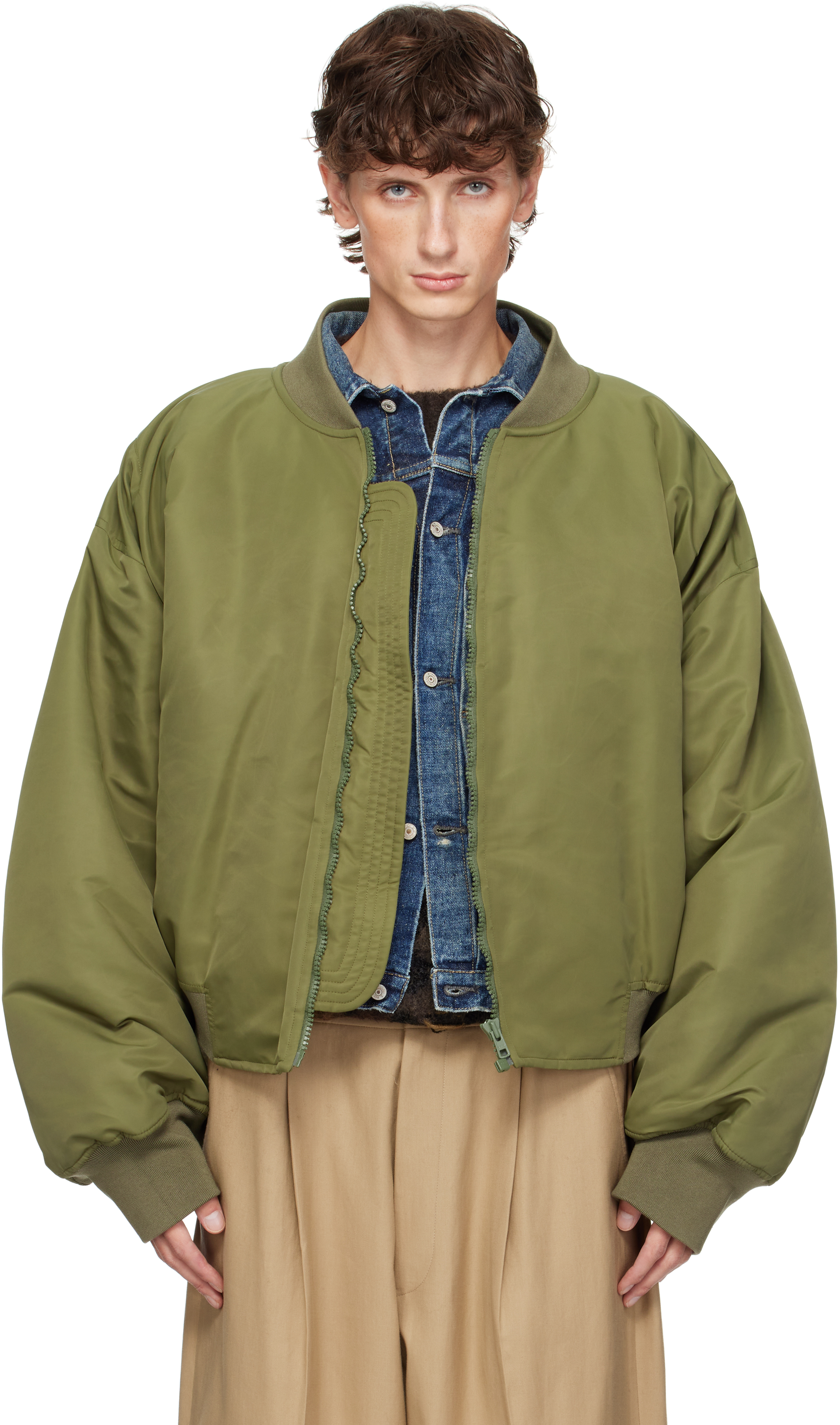 Shop Hed Mayner Khaki Nylon Bomber Jacket In Hz076b-300