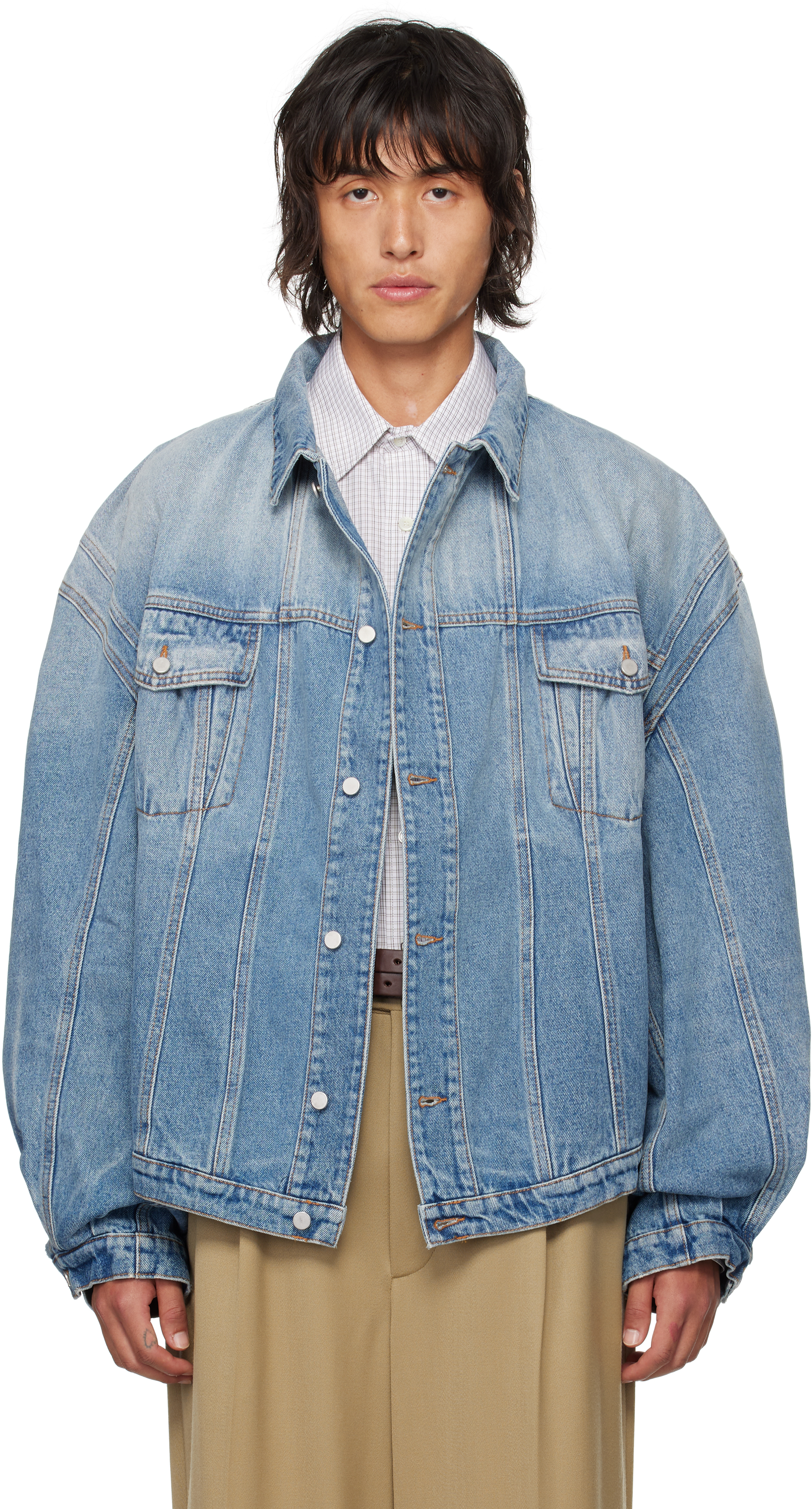 Hed Mayner Blue Faded Denim Jacket In Hz139-457