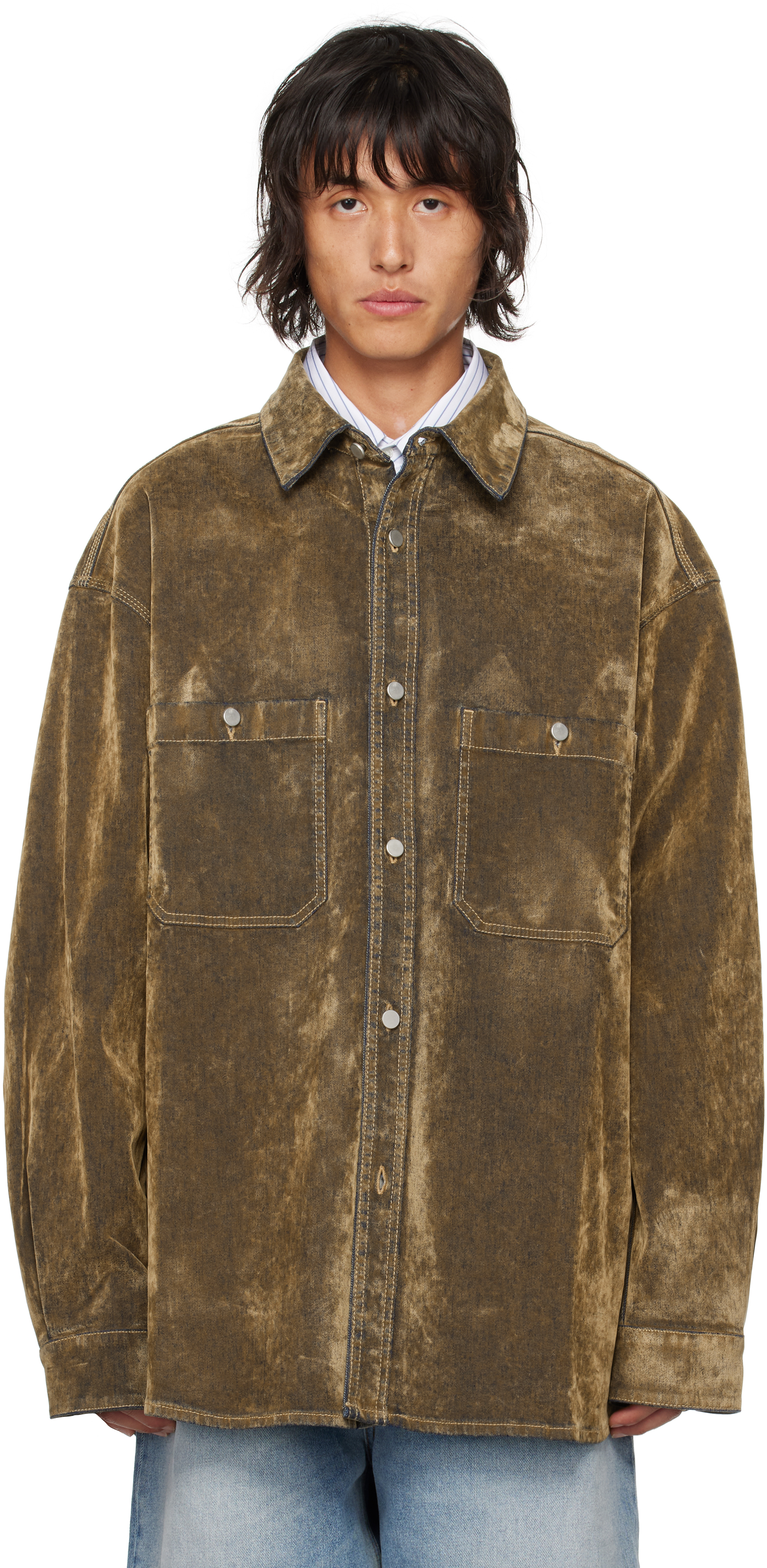 Brown Flocked Denim Jacket