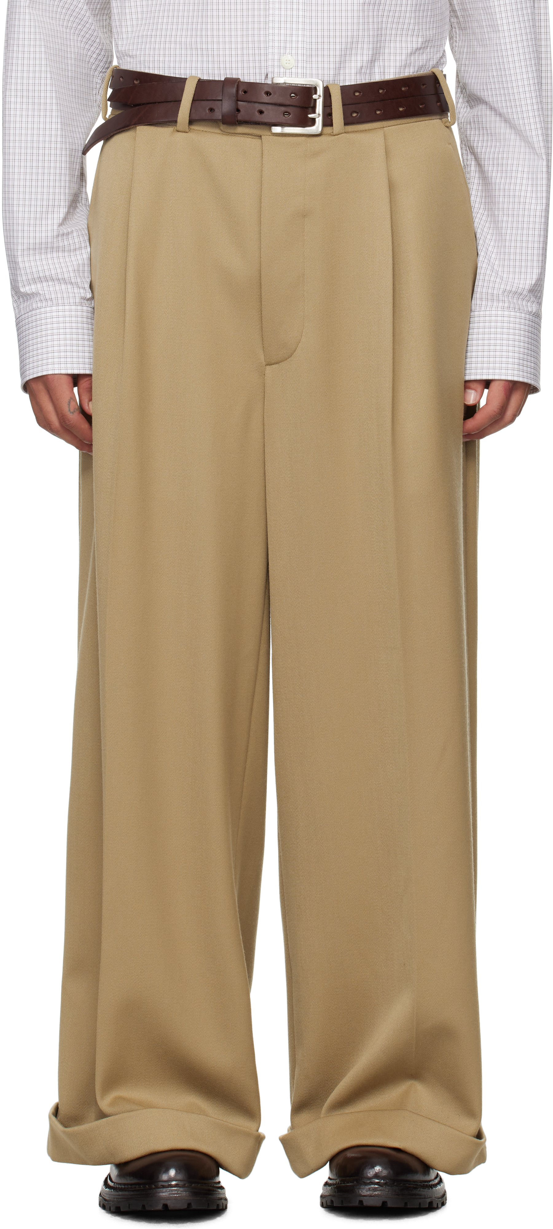 Hed Mayner Beige Virgin Wool Trousers In Hz101-260