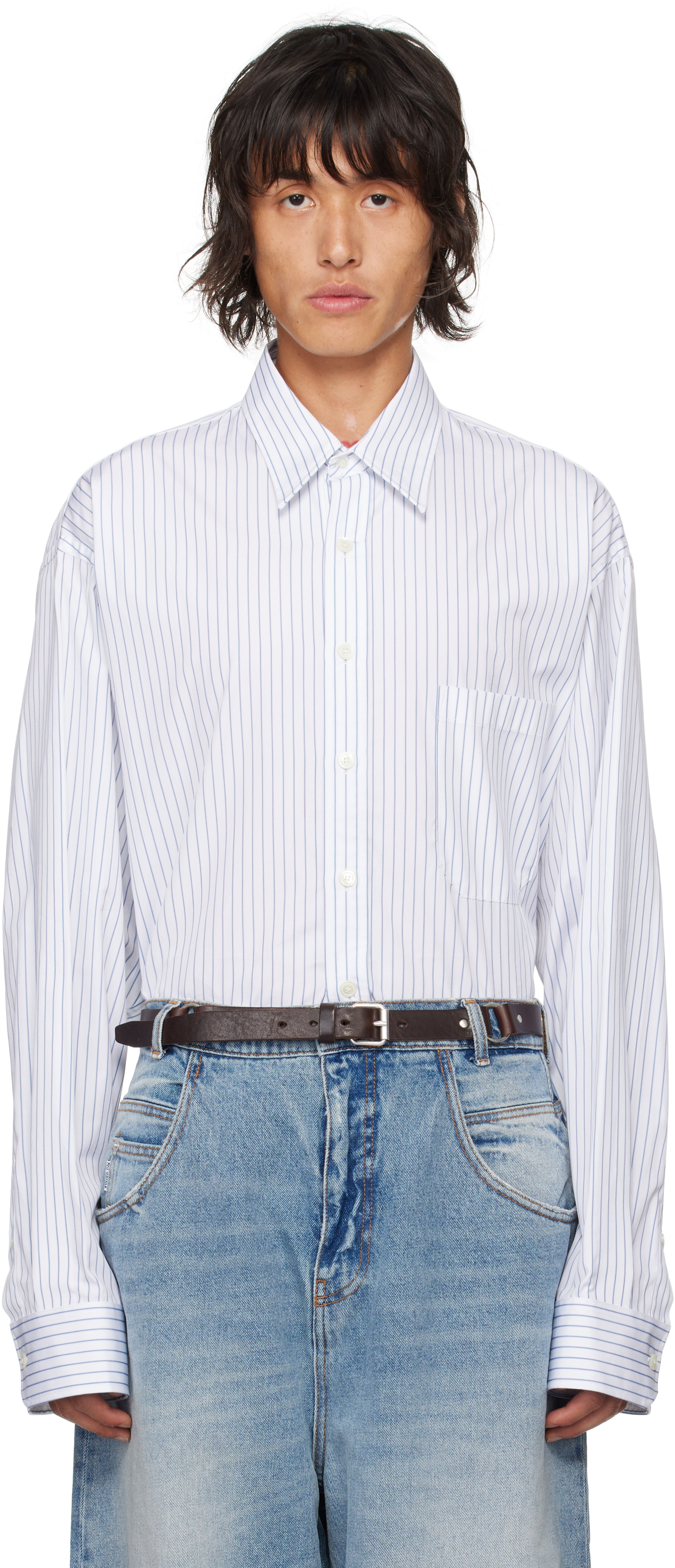 White & Blue Pinstripes Shirt