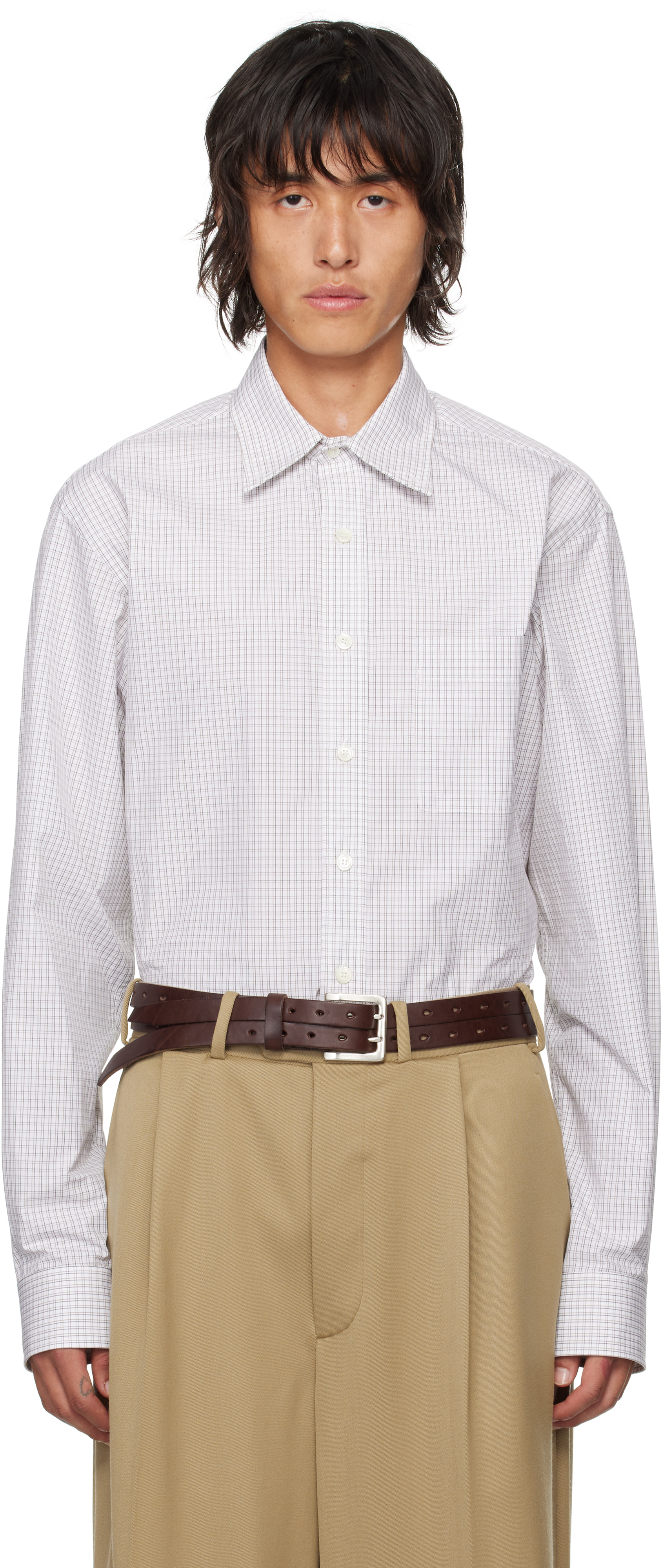 Hed Mayner White Check Shirt In Hz128-102