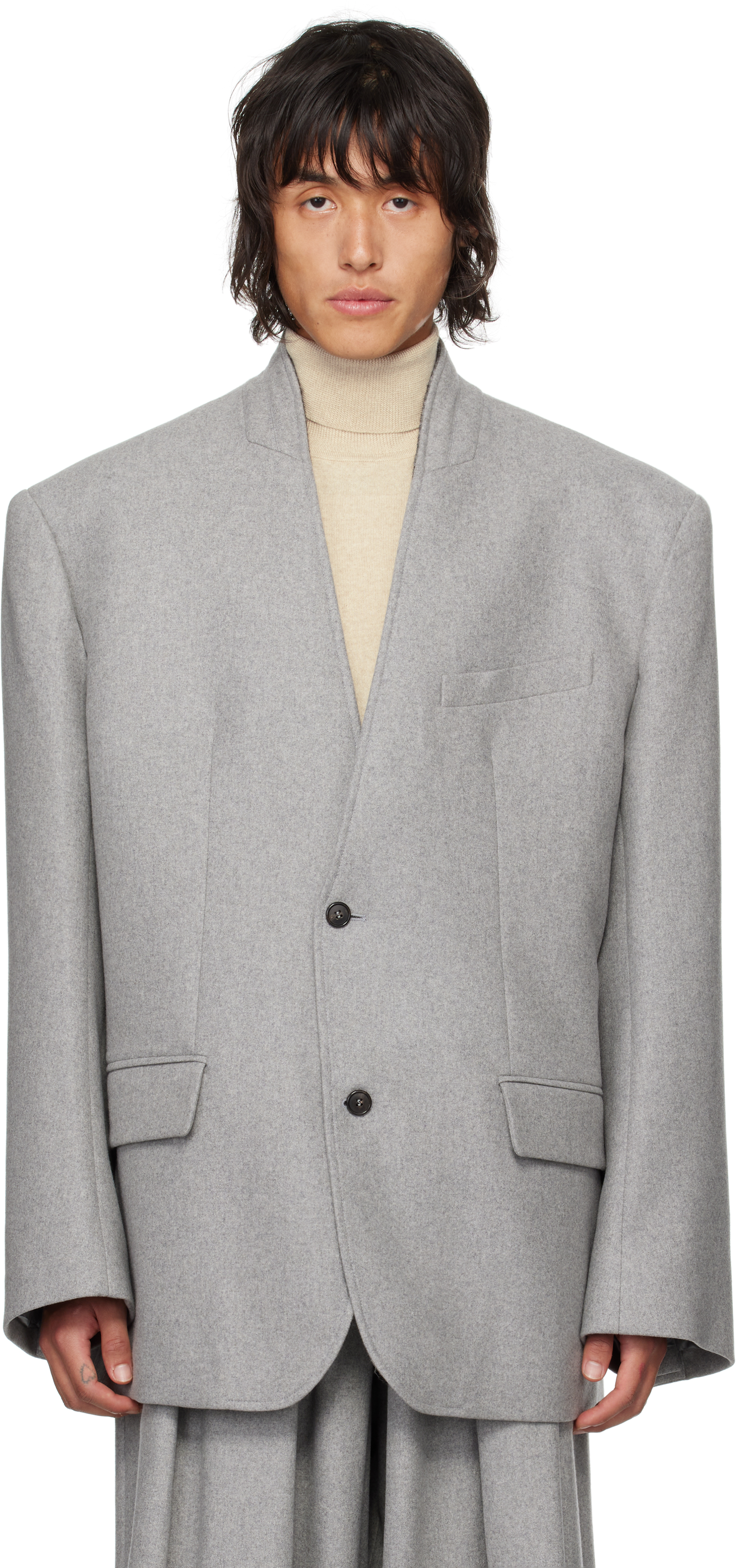 Hed Mayner Gray Flannel Blazer In Grey