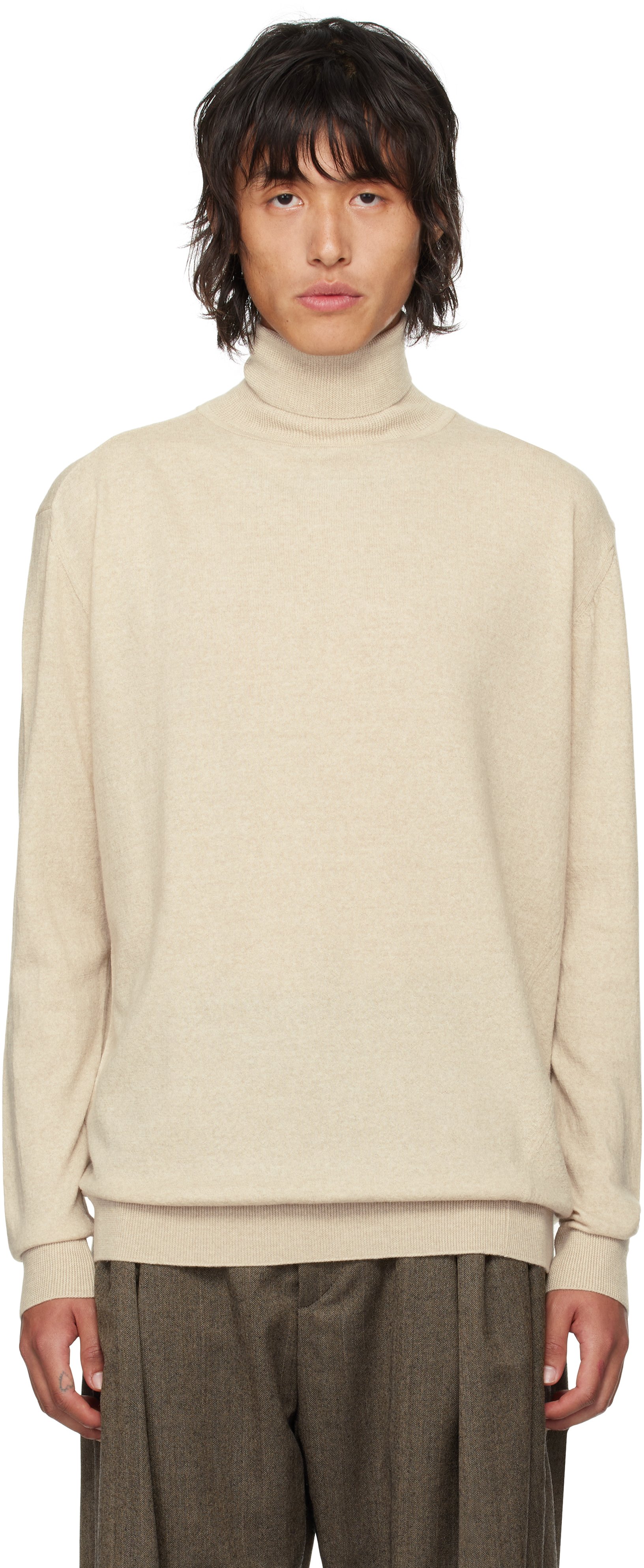 Beige Twisted Seam Turtleneck