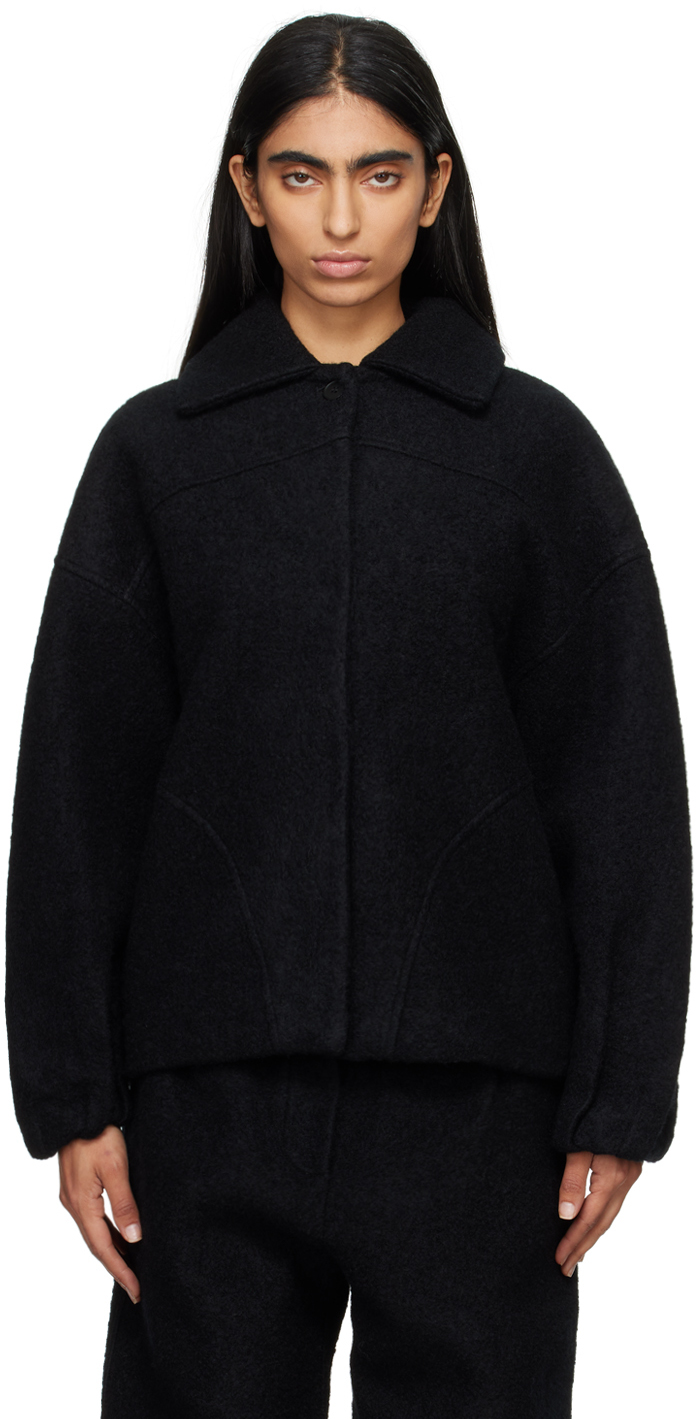 Black Boiled Wool Coat