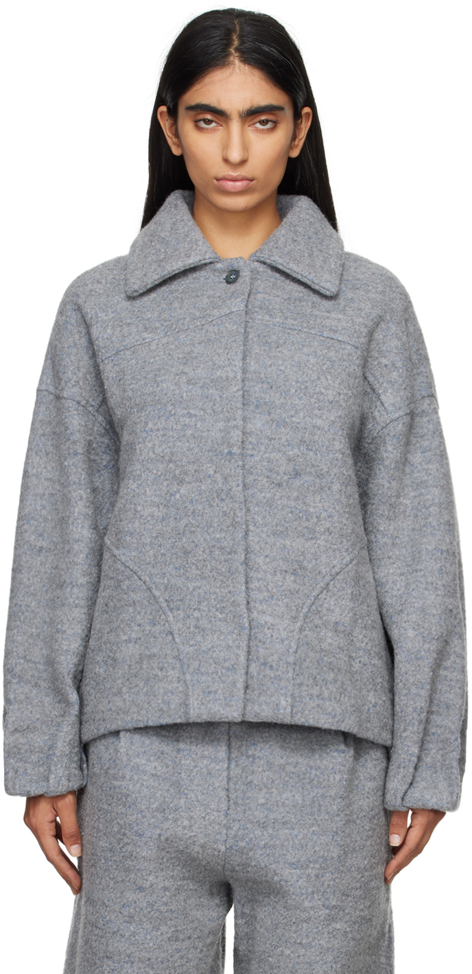 Gray Boiled Wool Coat