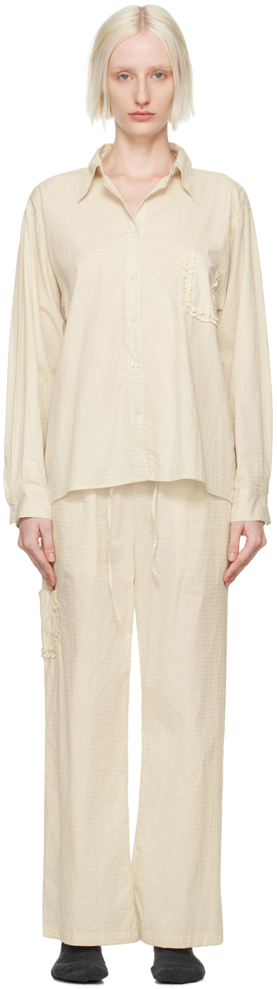 Shop Deiji Studios Beige Check Pyjama Set In Bone Check