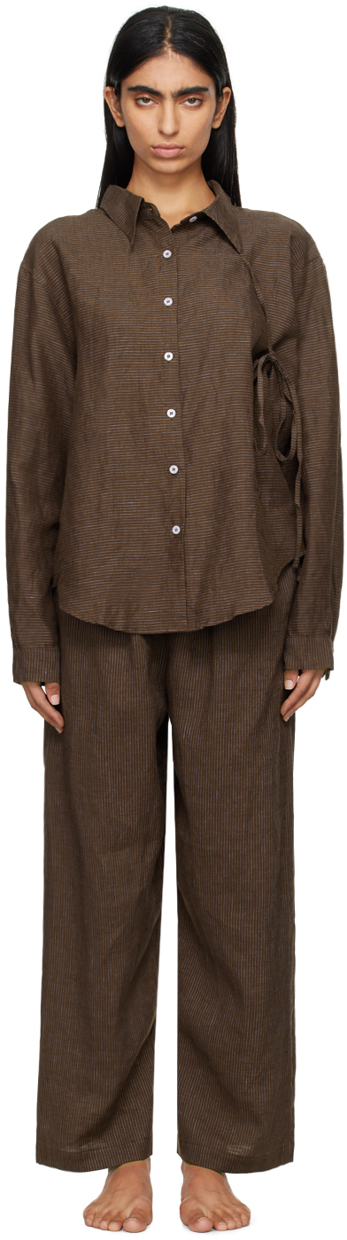 Deiji Studios: Brown String Linen Pyjama Set | SSENSE