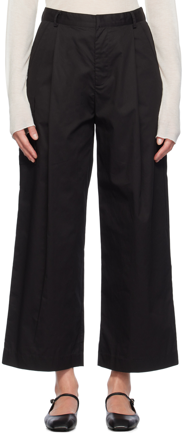 Black Gathered Pocket Trousers