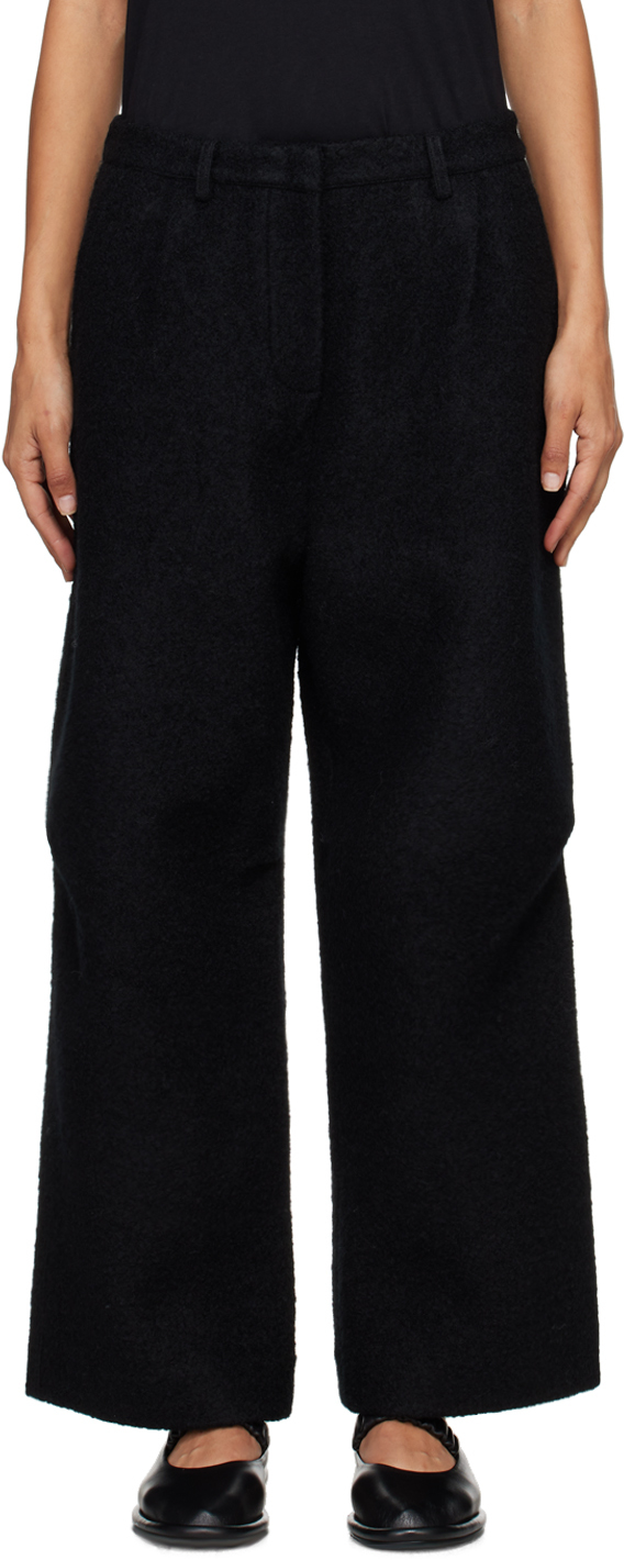 Shop Deiji Studios Black Boiled Wool Trousers