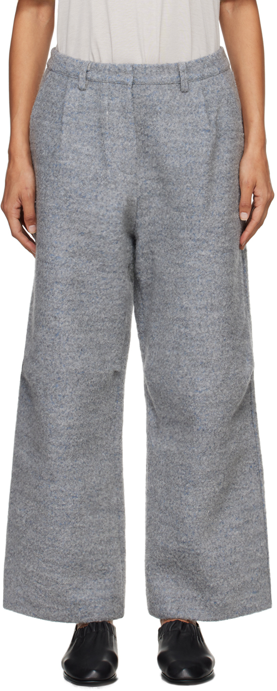 Shop Deiji Studios Gray Boiled Wool Trousers In Blue Grey